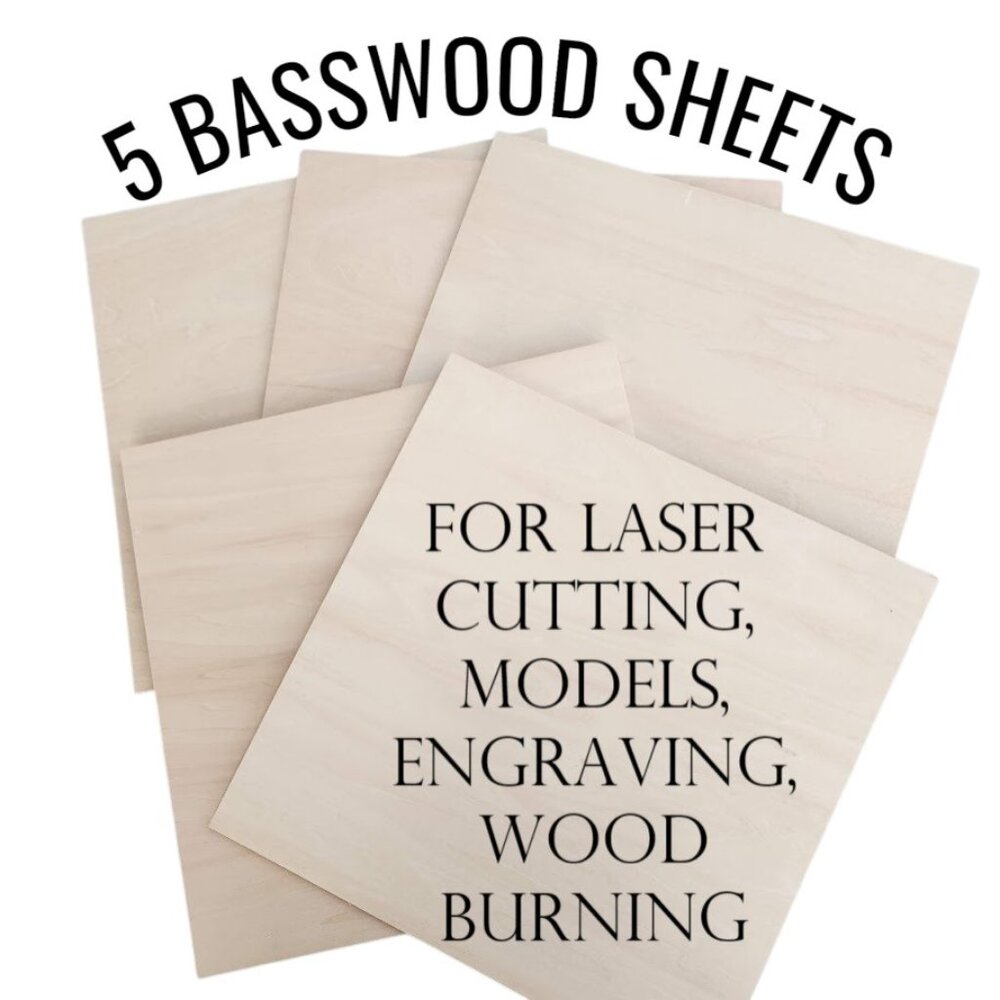 5 Pack Basswood Sheets 12"x12"x1/8", 3mm Thin Plywood Boards Unfinished Wood for